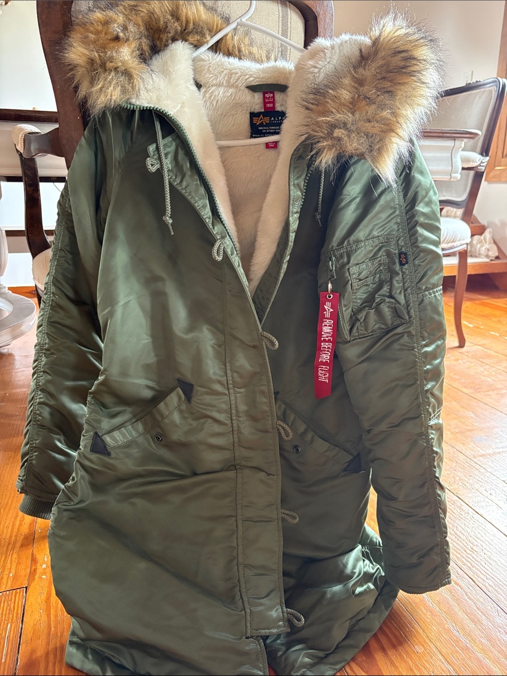 Alpha Industries Olive Green Women’s Parka with Faux Fur Hood